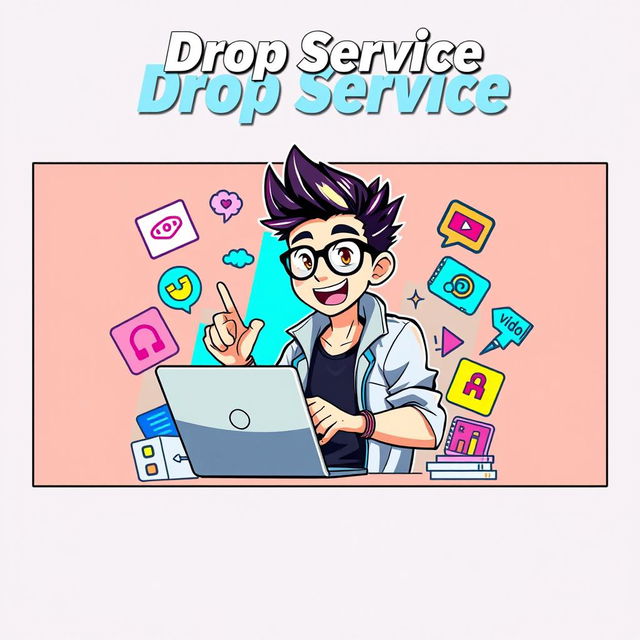 An eye-catching anime-style YouTube thumbnail for a video titled 'Drop Service'