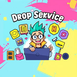 An eye-catching anime-style YouTube thumbnail for a video titled 'Drop Service'