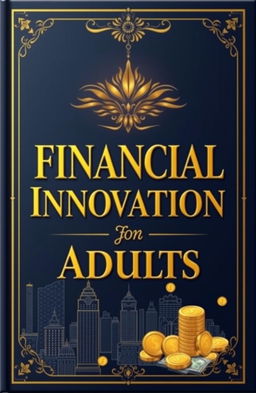 A visually stunning book cover design featuring 'Financial Innovation for Adults', elegantly illustrated with luxurious touches