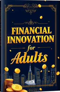 A visually stunning book cover design featuring 'Financial Innovation for Adults', elegantly illustrated with luxurious touches