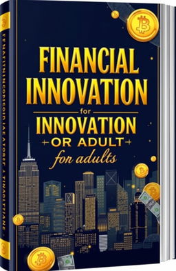 A visually stunning book cover design featuring 'Financial Innovation for Adults', elegantly illustrated with luxurious touches