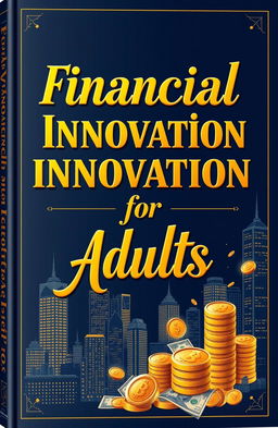 A visually stunning book cover design featuring 'Financial Innovation for Adults', elegantly illustrated with luxurious touches