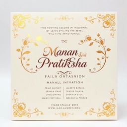A beautifully designed wedding invitation card for the union of Manan and Pratiksha, featuring elegant floral motifs, intricate gold foiling, and a traditional yet modern layout