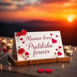 A beautifully designed greeting card featuring the heartfelt message "Manan loves Pratiksha forever" in elegant calligraphy