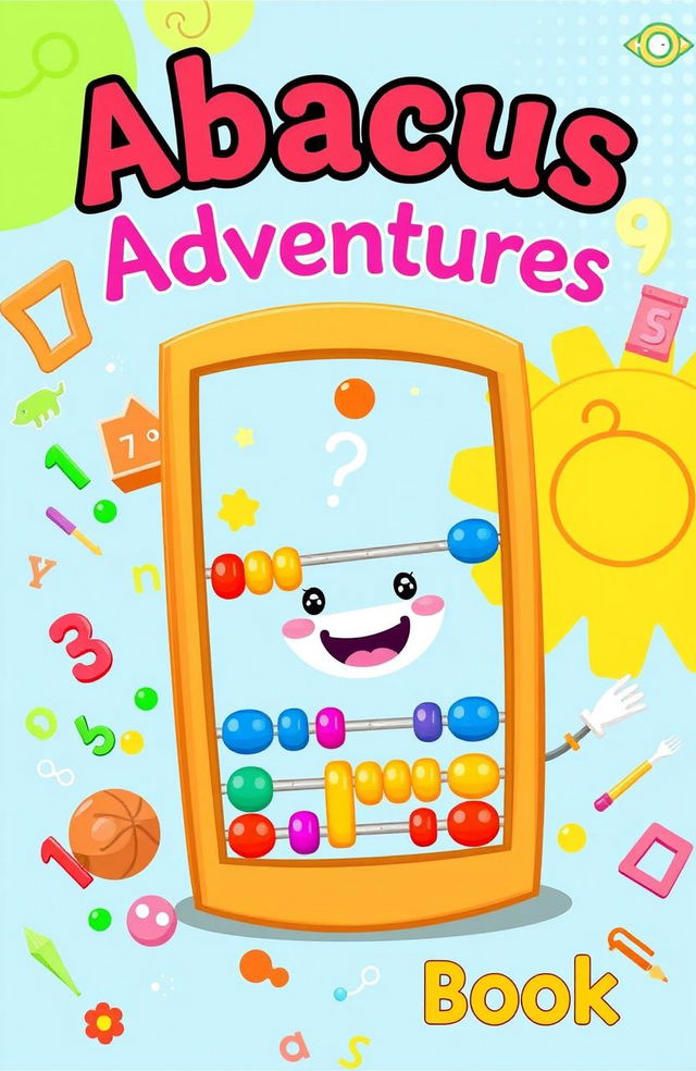A beautifully illustrated cover for a children's book about an abacus, featuring vibrant colors and playful characters