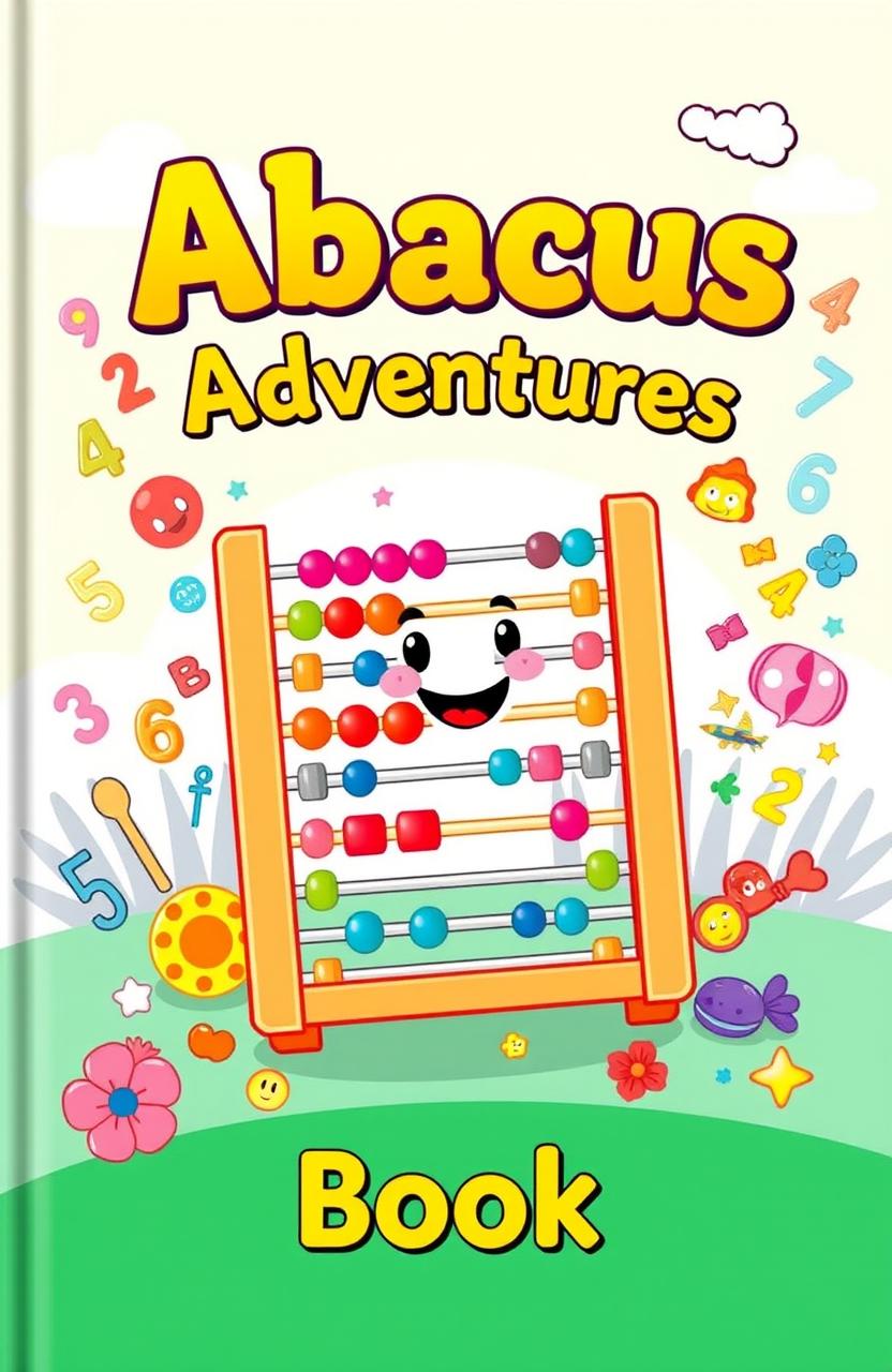 A beautifully illustrated cover for a children's book about an abacus, featuring vibrant colors and playful characters