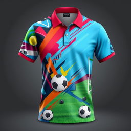 A stylish polo shirt design inspired by football, featuring a vibrant sublimation print