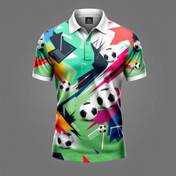 A stylish polo shirt design inspired by football, featuring a vibrant sublimation print
