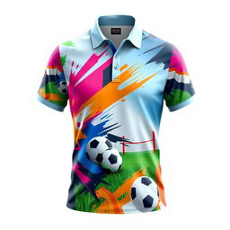 A stylish polo shirt design inspired by football, featuring a vibrant sublimation print