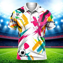 A stylish polo shirt design inspired by football, featuring a vibrant sublimation print