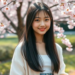 A portrait of a beautiful Korean girl, showcasing her delicate features and warm smile
