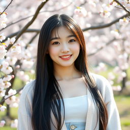 A portrait of a beautiful Korean girl, showcasing her delicate features and warm smile