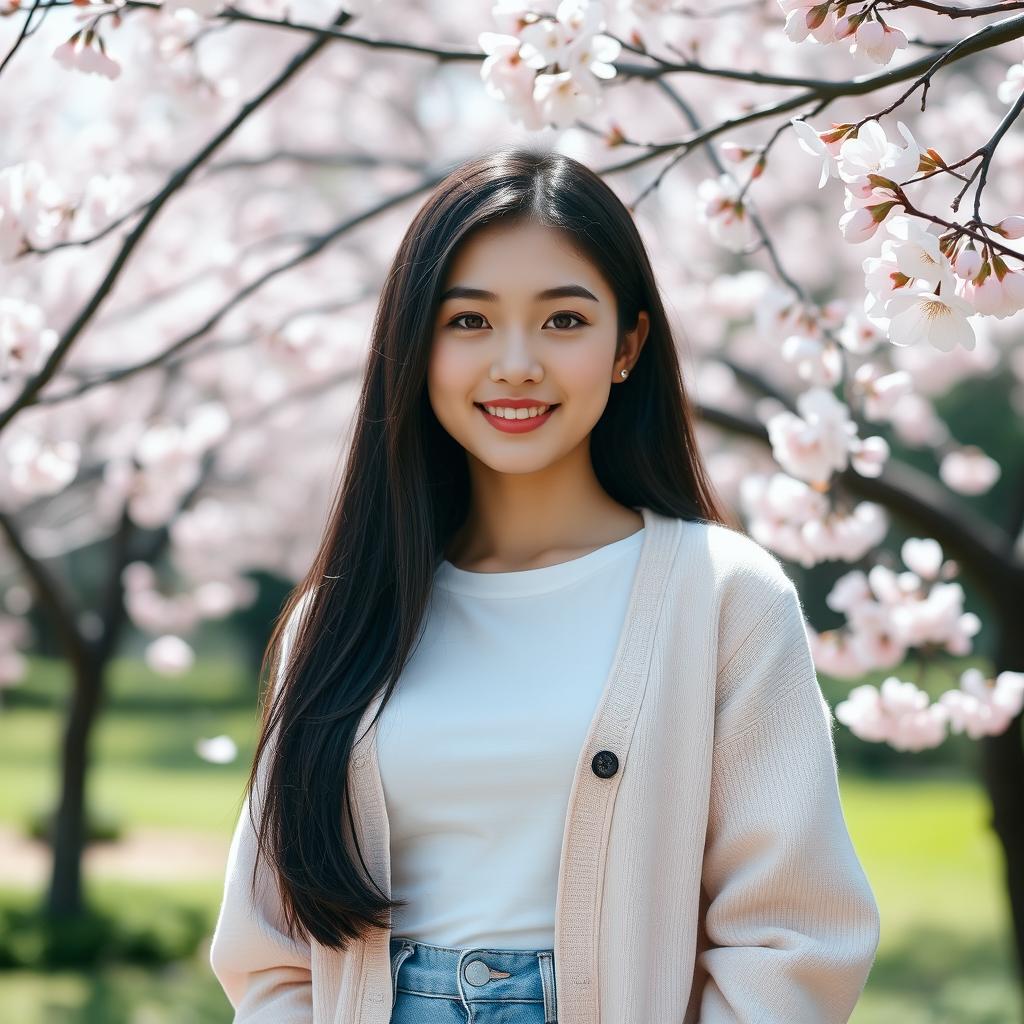 A portrait of a beautiful Korean girl, showcasing her delicate features and warm smile