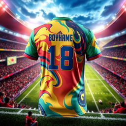 A vibrant football sublimation jersey design featuring bold colors and intricate patterns inspired by dynamic sports themes