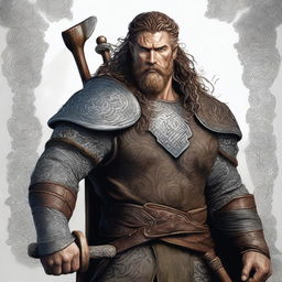 An exceptional digital art piece, showcasing a Viking with dark curly hair