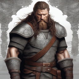 An exceptional digital art piece, showcasing a Viking with dark curly hair