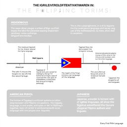 Create a digital timeline showcasing significant events in the development of the Filipino language throughout different historical periods: Indigenous, Spanish, American, and Japanese