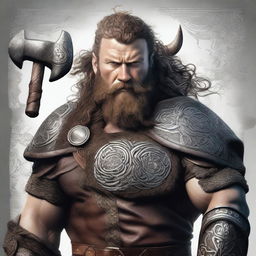 An exceptional digital art piece, showcasing a Viking with dark curly hair