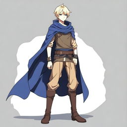 A high-resolution, full-body anime-style digital art image depicts a tall, slim, and strong teenage male with blond hair and bright blue eyes