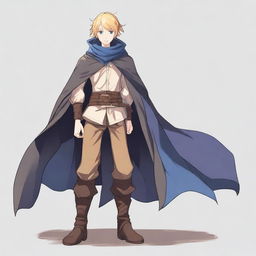 A high-resolution, full-body anime-style digital art image depicts a tall, slim, and strong teenage male with blond hair and bright blue eyes