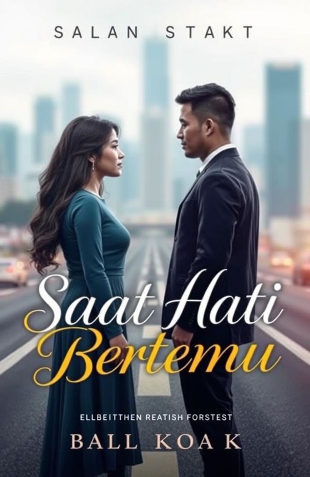 A captivating book cover for a romance novel titled 'Saat Hati Bertemu'