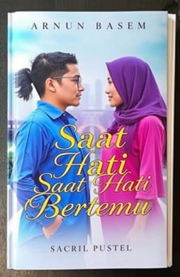 A captivating book cover for a romance novel titled 'Saat Hati Bertemu'