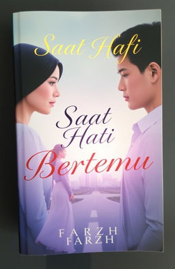 A book cover for a romance novel titled 'Saat Hati Bertemu', featuring two people, a woman and a man, standing at a crossroads, facing each other with expressions filled with a mix of hope and uncertainty
