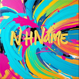 A vibrant and colorful abstract painting capturing the essence of N H Name, featuring bold brush strokes, vivid colors like turquoise, magenta, and gold, with swirling patterns that evoke a sense of dynamism and creativity