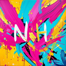 A vibrant and colorful abstract painting capturing the essence of N H Name, featuring bold brush strokes, vivid colors like turquoise, magenta, and gold, with swirling patterns that evoke a sense of dynamism and creativity