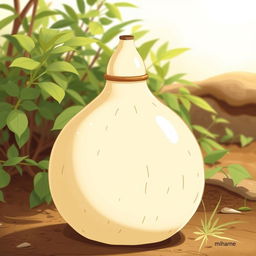 An illustration of a simple, unadorned tecomate gourd used as a water flask