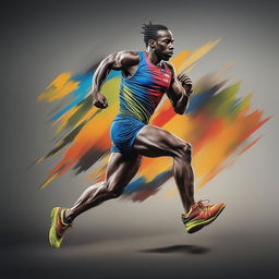 A high-quality digital art image depicting a sprinter in mid-stride, showcasing their power and speed