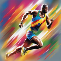 A high-quality digital art image depicting a sprinter in mid-stride, showcasing their power and speed