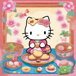 An image of high quality, depicting the beloved character Hello Kitty in a cartoon style