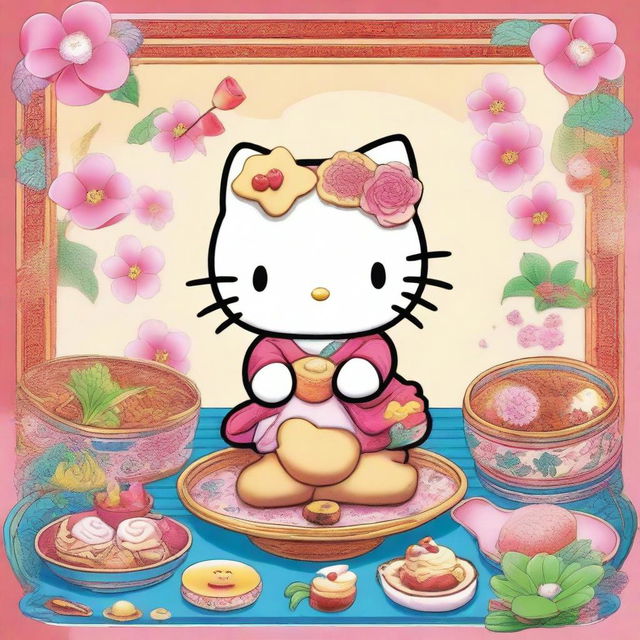 An image of high quality, depicting the beloved character Hello Kitty in a cartoon style