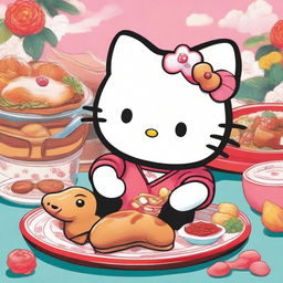 An image of high quality, depicting the beloved character Hello Kitty in a cartoon style