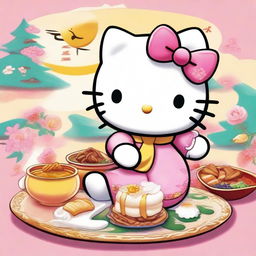 An image of high quality, depicting the beloved character Hello Kitty in a cartoon style