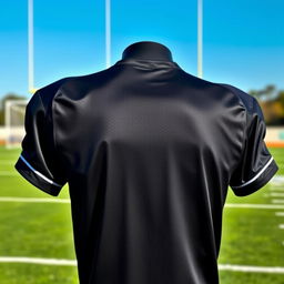 A sleek black football jersey designed for performance, featuring modern athletic cuts and breathable fabric