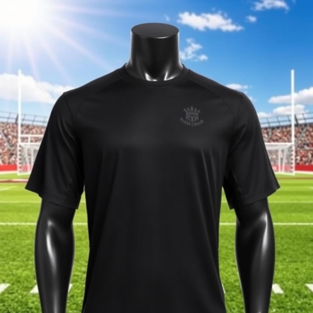 A stylish black football jersey designed for athletes, showcasing a streamlined silhouette with breathable, moisture-wicking fabric