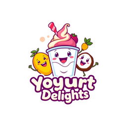 A vibrant and eye-catching logo for an exotic yogurt company featuring cartoon-style graphics