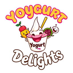 A vibrant and eye-catching logo for an exotic yogurt company featuring cartoon-style graphics