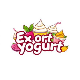 A vibrant and eye-catching logo for an exotic yogurt company, featuring a playful cartoon style