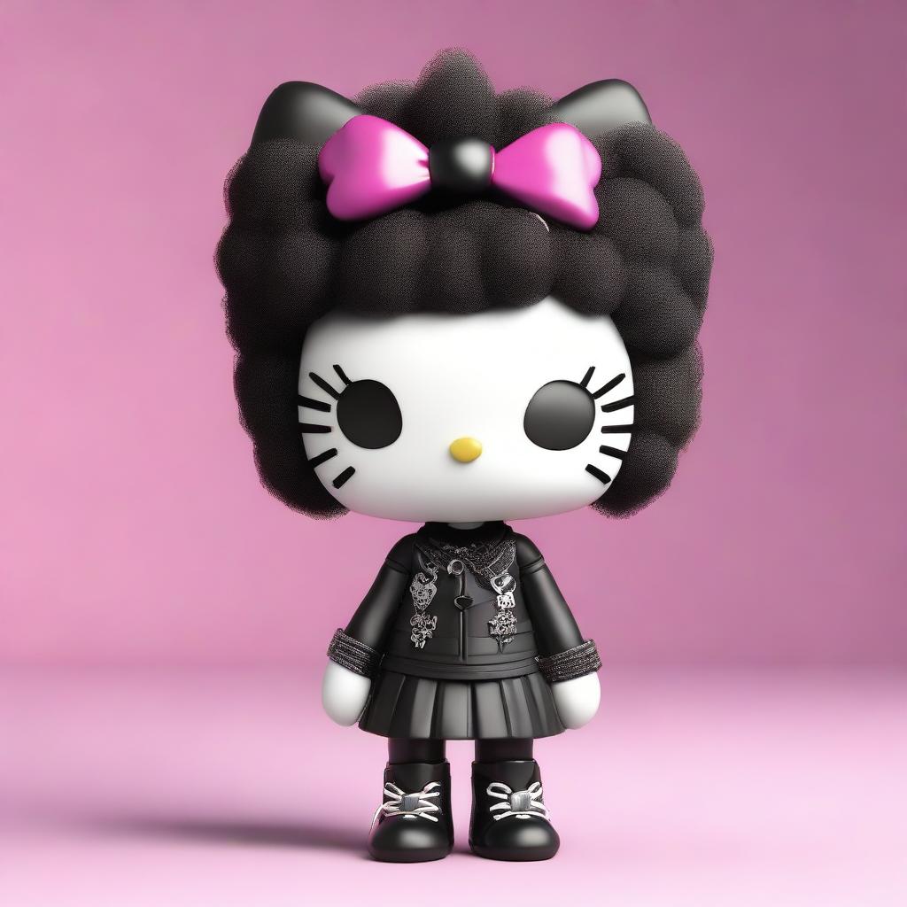 A 3D render of a Hello Kitty figure, styled in a goth fashion