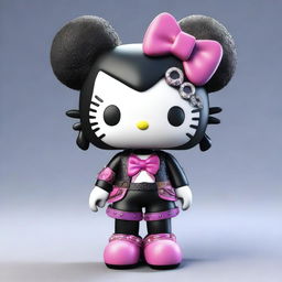 A 3D render of a Hello Kitty figure, styled in a goth fashion