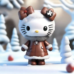 A high-quality 3D render of a Hello Kitty figure with brown skin and an afro