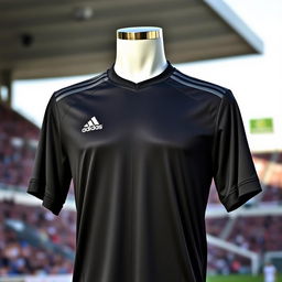 A sleek black Adidas football jersey featuring the classic three-stripe design on the shoulders, made from lightweight, moisture-wicking fabric