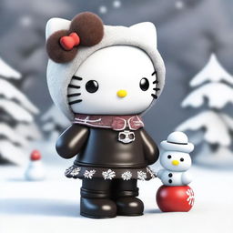 A high-quality 3D render of a Hello Kitty figure with brown skin and an afro