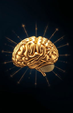 A stunning golden brain surrounded by a radiant halo, set against a deep dark blue background