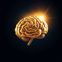 A captivating golden brain illuminated by a radiant halo, perfectly positioned against a rich dark blue background