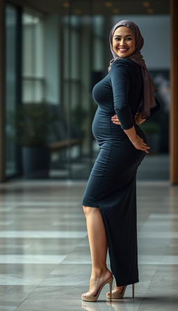 A high-class, rich European woman, aged 60, featuring fair white skin and a voluptuous, busty body