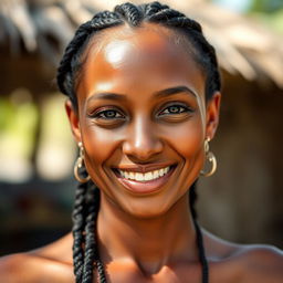 A beautiful 30-year-old woman from Nauru, facing directly at the camera with a warm and inviting smile
